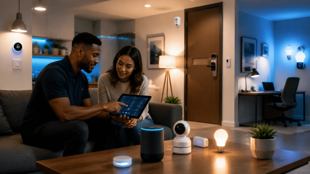 Technician configuring smart home devices with a client